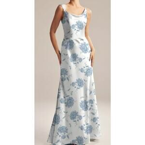AW BRIDAL SZ 6 M dusty blue peony satin floral Meggie maxi party dress NEW B130